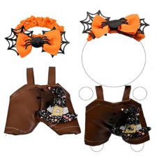 Halloween Pumpkin Doll Clothes Set Orange Spider Patchwork Leather Dress with Hat for 15-17cm 4 Inch…