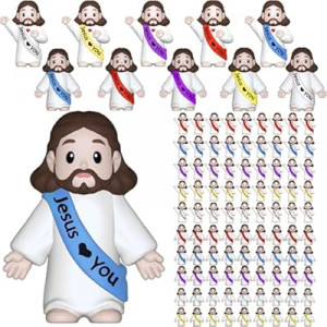 VINETEN 100 Pack Little Jesus Figures – Multicolor “Jesus Loves You” Mini Statues for Easter Egg Stuffers…