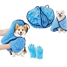 gemxtkg Super Absorbent Dog Bath Towel & Grooming Glove Set – Soft Chenille Dog Drying Towel for Smal…