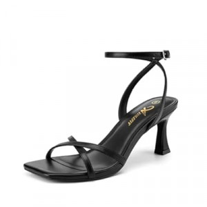 Athlefit Kitten Heels for Women Square Open Toe Strappy Heeled Sandals Ankle Strap Dress High He…