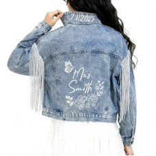 SINUOLIN Personalized Embroidered Womens Jean Jacket Custom Bride Denim Jacket Wedding Anniversary…