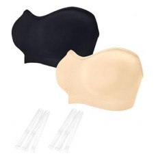 ZYQEXA Strapless Bras for Women - Seamless Non-Slip Wireless Pad Bralette Clear Straps Tube Top Sum…