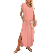 RUMIA Summer Casual Maxi Dresses for Women- Women's V Neck Cap Sleeve Long Sundress with Pockets…