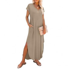 RUMIA Summer Casual Maxi Dresses for Women- Women's V Neck Cap Sleeve Long Sundress with Pockets…