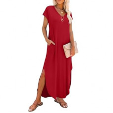 RUMIA Summer Casual Maxi Dresses for Women- Women's V Neck Cap Sleeve Long Sundress with Pockets…