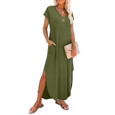 RUMIA Summer Casual Maxi Dresses for Women- Women's V Neck Cap Sleeve Long Sundress with Pockets…