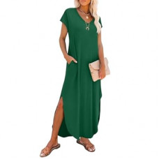 RUMIA Summer Casual Maxi Dresses for Women- Women's V Neck Cap Sleeve Long Sundress with Pockets…