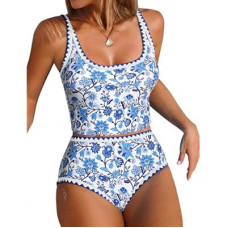 ZAFUL Tankini Swimsuit Tummy Control Bathing Suits Two Piece Swim Top with High Waisted Bottom