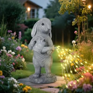 VOFSTAND Garden Statues Rabbit Statue with Solar LED Light, Ideal Gifts for Friends or Family's Birthda…