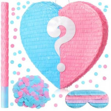 VioraWhite 17 Inches Gender Reveal Piñata Pink Blue Large Valentine's Sweetheart Heart-shaped Piñata wi…