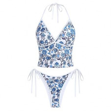 Womens Tankini Swimsuits Two Piece Bathing Suits, Floral Halter Tankini Sets High Waisted Cute Tie Side Bik…