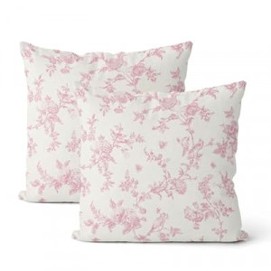 Gloteery Pink Throw Pillow Covers 18x18 Inch 2 Pcs Chinoiserie Pink Floral Bird Decor Pillow Covers Vint…