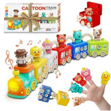 Montessori Train Toys for 2 3 4 Year Olds - Toddler Learning Train Set with Lights & Sounds, 6 Vehicle Tra…