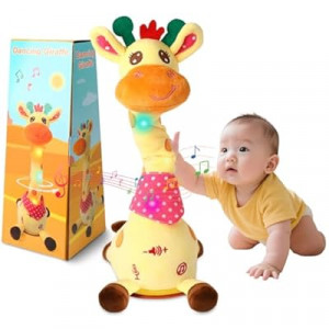 JISONCASE Christmas Talking Dancing Giraffe Baby Toy, Adjustable Volume Tummy Time Toy Repeatin…