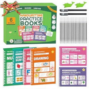 Magic Grooved Writing Practice for Kids,6Pack Reusable Large Handwriting Practice Books, Large…