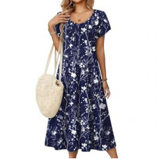 Zeagoo Women Midi Dresses for Summer 2026 Short Sleeve Casual Flowy Dress A Line Pleated V Neck…