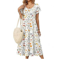 Zeagoo Women Midi Dresses for Summer 2026 Short Sleeve Casual Flowy Dress A Line Pleated V Neck…