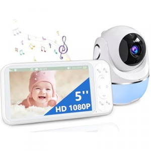 Buradin 1080P 5'' Baby Monitor with 32 Hours 5000mAh Battery, Pan Tilt 4X Zoom Video Baby Monitor with…