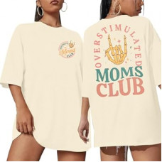 Overstimulated Moms Club Shirt for Women: Mom Shirts Mama Life Shirts Oversized Short Sleeve Clothes Tops