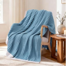 WRENSONGE Striped Throw Blanket, Blue Soft Cozy Fluffy Warm Hand Made Throw Blankets for Couch, So…