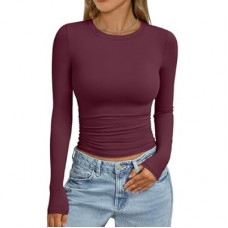 Trendy Queen Womens Long Sleeve Shirts Crop Tops Fall Fashion 2026 Going Out Basic Winter Clothes