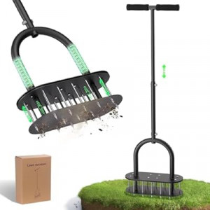 Onadak Lawn Aerator Automatic Dirt and Leaf Clean Design,Pre-Assembled 15 Iron Spikes Metal,Soil Lawn Aera…