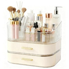 Makeup Organizer for Vanity with Stackable Drawers, 360 Rotating Makeup Brush Holder Large Cosme…