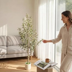 PUFFORO Faux Olive Tree, 5FT Artificial Olive Trees with Lifelike Olive Branches and Fruits, Fake Flo…