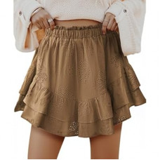 ECOWISH Flowy Mini Skirts for Women with Shorts Underneath Ruffle Tiered Skorts Elastic High Wa…