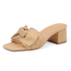 Erocalli Heeled Sandals for Women Raffia Sandals Chunky Block Heels Square Toe Summer Mules Slip On…