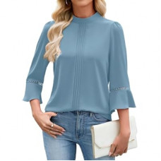 Funlingo Women's 3/4 Sleeve Tops Dressy Casual Mock Neck Tunic Shirt Business Office Work Blouses with…