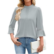Funlingo Women's 3/4 Sleeve Tops Dressy Casual Mock Neck Tunic Shirt Business Office Work Blouses with…