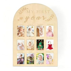 DegoCython Baby First Year Photo Board, Natural Wood, 16x12 Inches, Monthly Photo Display, Modern Far…