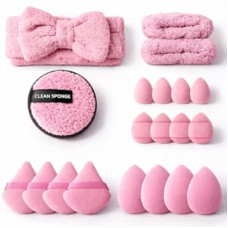 20 Pcs Makeup Sponges Set Beauty Blender Triangle Puffs Mini Sponge Spa Headband & Wristband Remov…