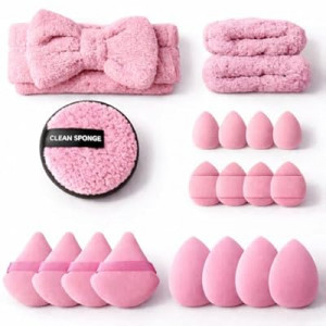 20 Pcs Makeup Sponges Set Beauty Blender Triangle Puffs Mini Sponge Spa Headband & Wristband Remov…