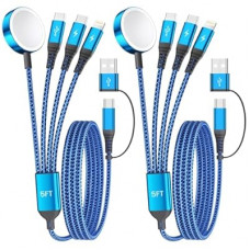 Multi Charging Cable with Dual Type-C Ports, 4 in 2 USB A/C Charing Cord for Apple Watch Charger/iPhone C…
