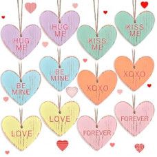 Valentine's Tree Decorations Conversation Heart - 12pcs Vintage Small Wood Heart Valentine's Orna…