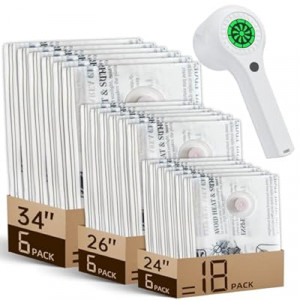 Cordless Rechargeable Pump with Travel Vacuum Bags Set, 18 Pack Space Saver Compression Packing B…