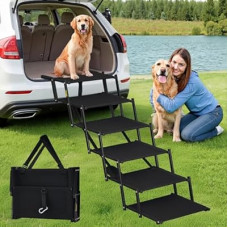 AeedWisp Dog Stairs for Large Dogs, Heavy Duty Foldable Dog Steps for Car Truck Non-Slip Surface Pet Stai…