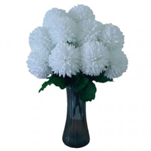 TransBloom Large Artificial Kiku Flowers, Artificial Chrysanthemum Ball, 18 Heads White Silk Stems, 15…