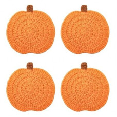 Handmade Fall Crochet Pumpkin Coasters - Set of 4 Beige 4.72