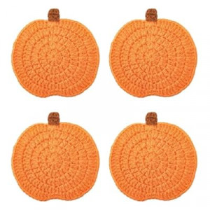 Handmade Fall Crochet Pumpkin Coasters - Set of 4 Beige 4.72