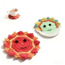 Handmade Crochet Sun and Moon Drink Coasters, Decorative Coffee Cup Protection, Tabletop Home Decor, C…