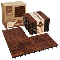Acacia Wood Interlocking Deck Tiles, 9 PCS 12