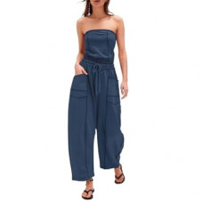 Sexyasasii Jumpsuits for Women Casual Strapless Jumpsuit Long Barrel Pants One Piece Outfits Dra…