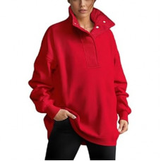 MONCCIZA Women’s Sweatshirt Oversized Long Sleeve Henley Neck Pullover Tops Casual Loose Fit Fash…