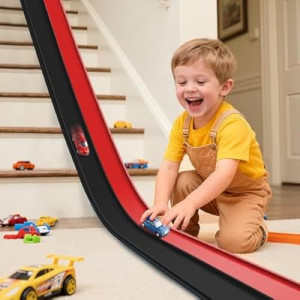 Flexible Race Track 15 Ft Starter Set, Flex Tracks for Kids 3+ with Strong Suction Cups, Flexible Car Race Ra…