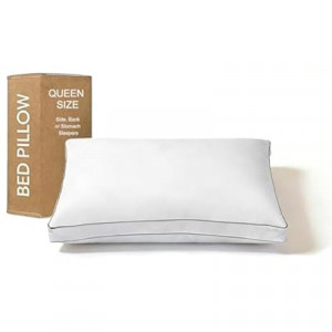 NightHug Goose Feather Down Fiber Pillow Queen Size - Luxury Hotel Quality Shredded Memory Foam Be…