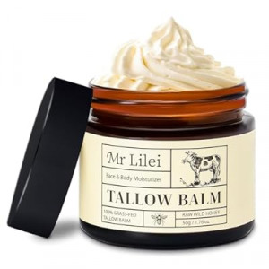 Lilei Beauty Beef Tallow for Skin - 100% Organic Grass-Fed Beef Tallow Balm with Raw Honey, Natural Whi…