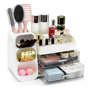 Makeup Organizer Countertop, Spacious Cosmetic Display Case with Makeup Brush Holder, Perfect Vanit…